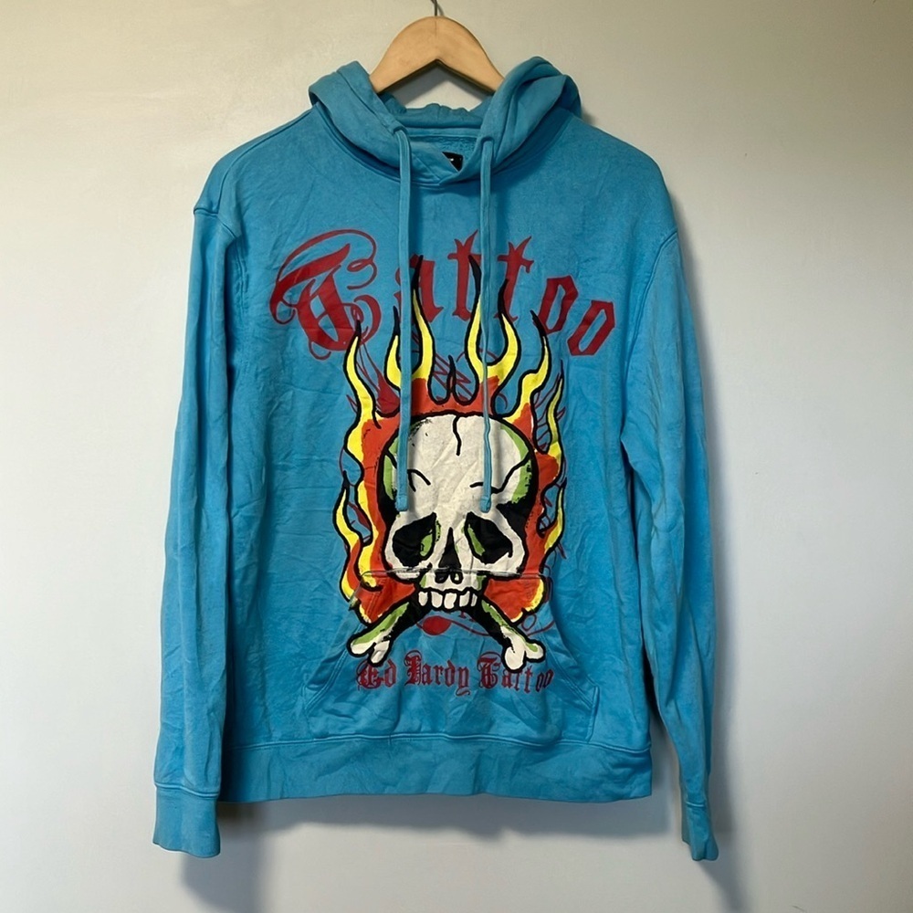 Ed Hardy Blue Tattoo Graphic Hoodie